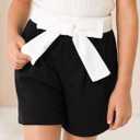 Girls Paper Bag Waist Shorts Casual Summer High Waisted Shorts with Bow Belt Black 9-10 Years (Black)