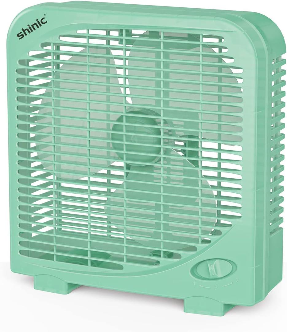 shinic 10" Tabletop Box Fan for Bedroom, 2 Speeds, Quiet Table Fan with Strong Airflow, Energy Efficient Small Box Fan, Portable Kitchen Exhaust Fan for Bedroom Bathroom Office Dorm Workshop, Green (Single Units)