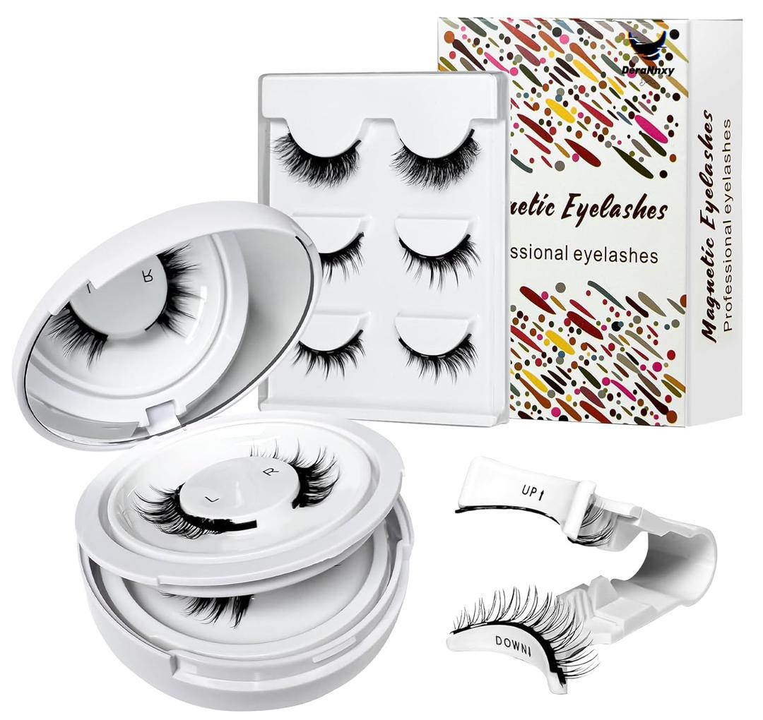 Magnetic Eyelashes 5 Pairs of Reusable Magnetic Eyelashes with Applicator No Glue Eyelashes Easy to put on and Remove (White)