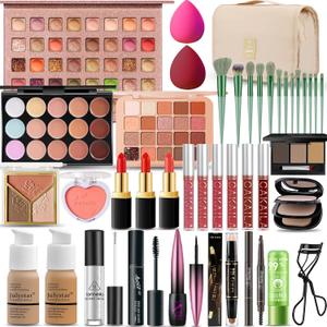 All in One Makeup Kit for Women Full Kit, Professional Travel Makeup Kit for Women & Teens, Foundation Eyeshadow Lipstick Brow Pencil Eyeliner Contour Powder, Complete Make Up Gift Set for Beginners