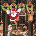 Outdoor Christmas Fence Decorations Light Up Xmas Fence Peeker Signs Decor Santa Claus Reindeer Wreath Yard Hanging Ornament with String Lights for Garden Lawn Fireplace Xmas Tree