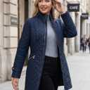 Women's Lightweight Long Diamond Quilted Jacket for Spring Fall | Relaxed Fit, Lightweight Warmth, Stand Collar, Deep Pockets for Daily Commute (Blue, S)
