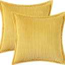 Mecatny Corduroy Throw Pillow Covers 22x22 Set of 2, Neutral Decorative Soft Boho Couch Pillow Covers with Broadside for Sofa Living Room, Mustard Yellow