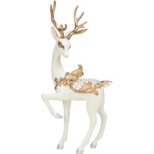 Newman House Studio Standing Reindeer Figurines Christmas-Decor - Christmas Reindeer Decoration Indoor Resin Xmas Deer White & Gold Deer Statue White Farmhouse Decor 7.25 * 4.5 * 15.25 inch