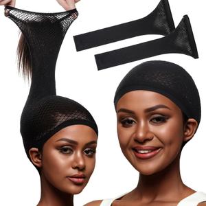 Fandamei Wig Cap, Hair Net for Wigs for Women, 30 CM Large Mesh Wig Cap for Long Hair, Nylon Hair Net Non Slip for Halloween Rave Party Cosplay-Black 2 PCS