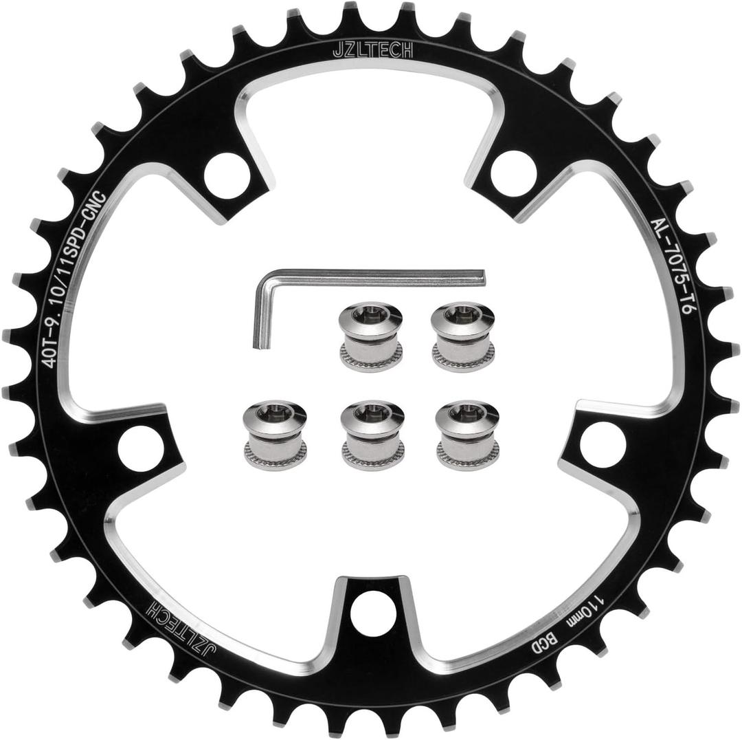 110 BCD Bike Chainring: 36T 38T 40T 42T 44T 46T 48T 50T 52T 54T 56T 58T Round Narrow Wide Chainring, Single Bicycle Chain Ring for 8 9 10 11 12 Speed Road Bike (Black)