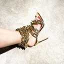 Frankie Hsu Luxury Women's Ankle Leg Lace Up Gold Link Chain Clear PVC Strappy Stiletto Round Toe High Heeled Sandals, US Size 8