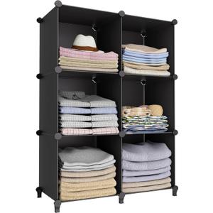 6-Cube Storage Organizer, Closet Organizer Storage Cabinet Shelf Bookcase Bookshelf with Metal Hammer, Storage Cubes Organizer Cabinet for Kids, Closet, Bedroom, Bathroom (11.8x11.8x11.8 Inch) Black