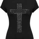 SOLY HUX Women's Y2K Gothic Graphic Tees Rivet Punk T Shirt Short Sleeve Cut Out Back Going Out Tops (Black, S)