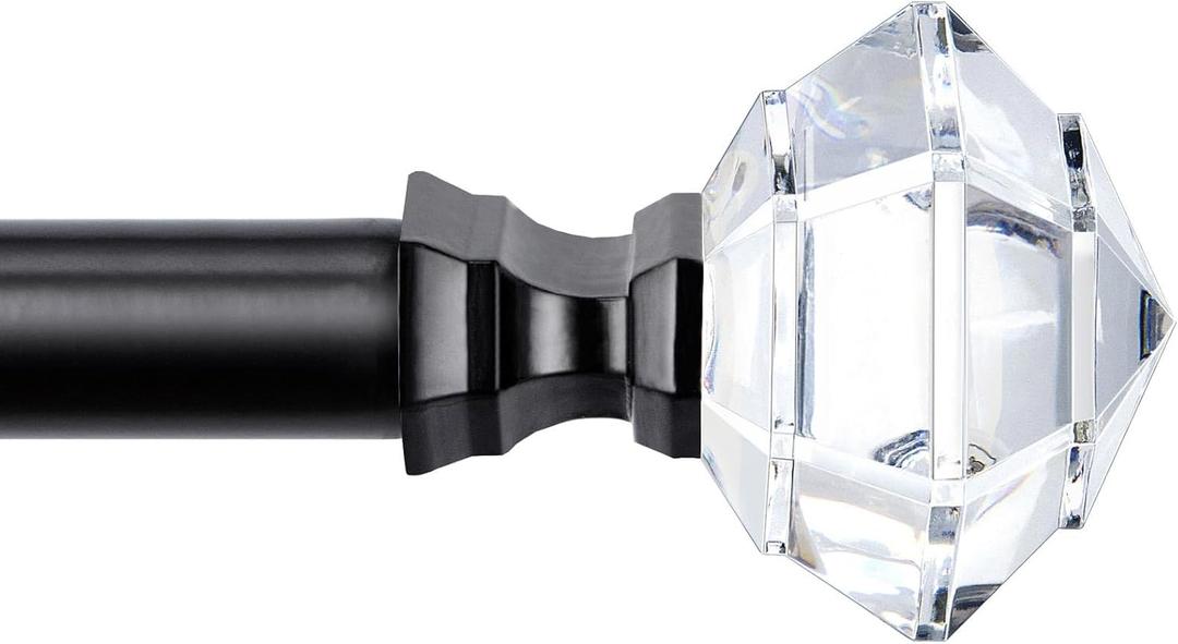 TONIAL 3/4 Curtain Rods 32 to 86 Inch(2.6-7.2ft), Telescoping Splicing Single Rods for Windows 54 to 82 Inch(4.5-6.8ft) Decorative Drapery Rod with Acrylic Diamond Finial, Black