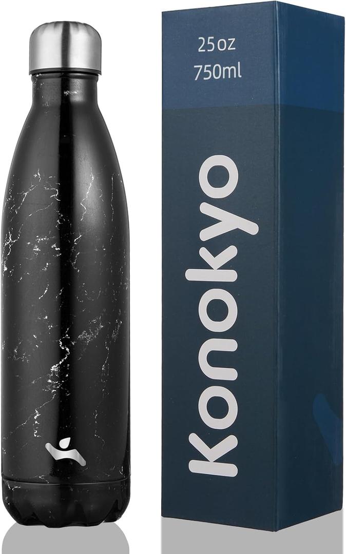 Insulated Water Bottles,25 oz Double Wall Stainless Steel Vacumm Metal Flask for Sports Travel,Marble Midnight