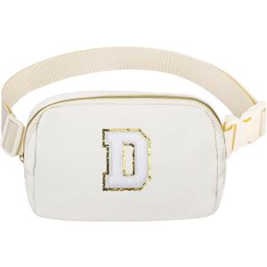 Birthday Gifts Christmas Personalized Gift for 4 5 6 7 8 9 10 11 12 13 14 Year old Girls Teen Sister Kid Initial Letter Fanny Pack Trendy Stuff Crossbody Bag White Letter D
