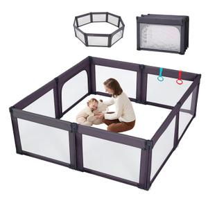 Foldable Baby Playpen, Shape & Size Adjustable Playpen for Toddler, 79x71 Large Play Pens Safety Mesh Foldable Playard for Babies, Portable Baby Fence Play Area Kids Play Pen, Dark Grey