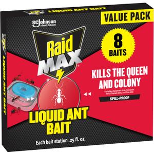 Raid Max Liquid Ant Bait; Kills Ants Where They Breed, for Indoor and Outdoor Use; 8 Bait Stations