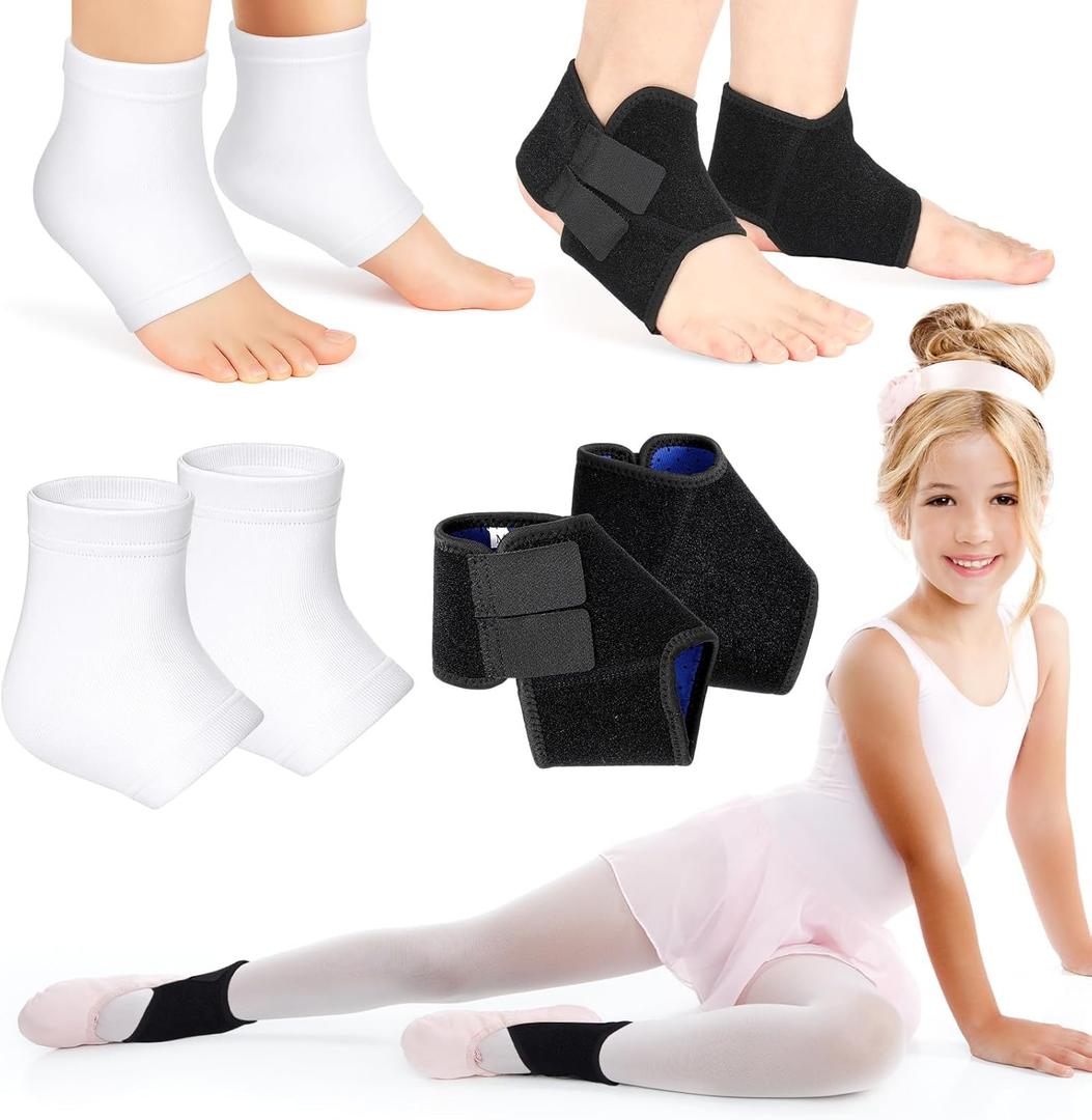 Tarpop 2 Pairs Kids Ankle Brace Set Foot Support Stabilizer Wraps Protector Guard Knitted Ankle Sleeve Sock Support Compression Socks for Injury Prevention (Black,White,Medium)