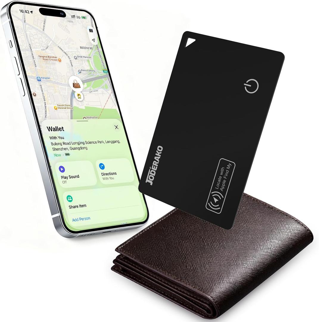 Wallet Tracker Card, Air Tracker Tags(iOS Only), Work with Apple Find My, Rechargeable Smart Tag GPS with Key Chain Hole, Item Finder for Passports, Bags, Wallet, Luggage (1 Pack)