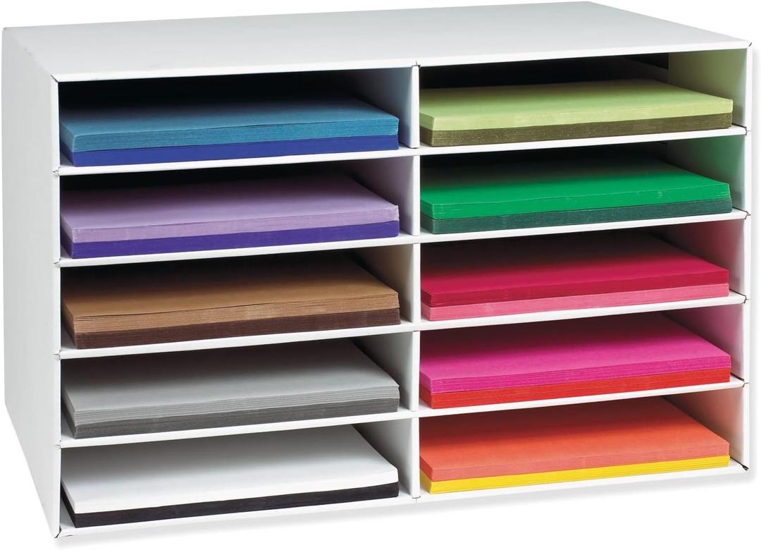 Classroom Keepers 12" x 18" Construction Paper Storage, 10-Slot, White, 17" H x 27" W x 19" D, 1 Unit