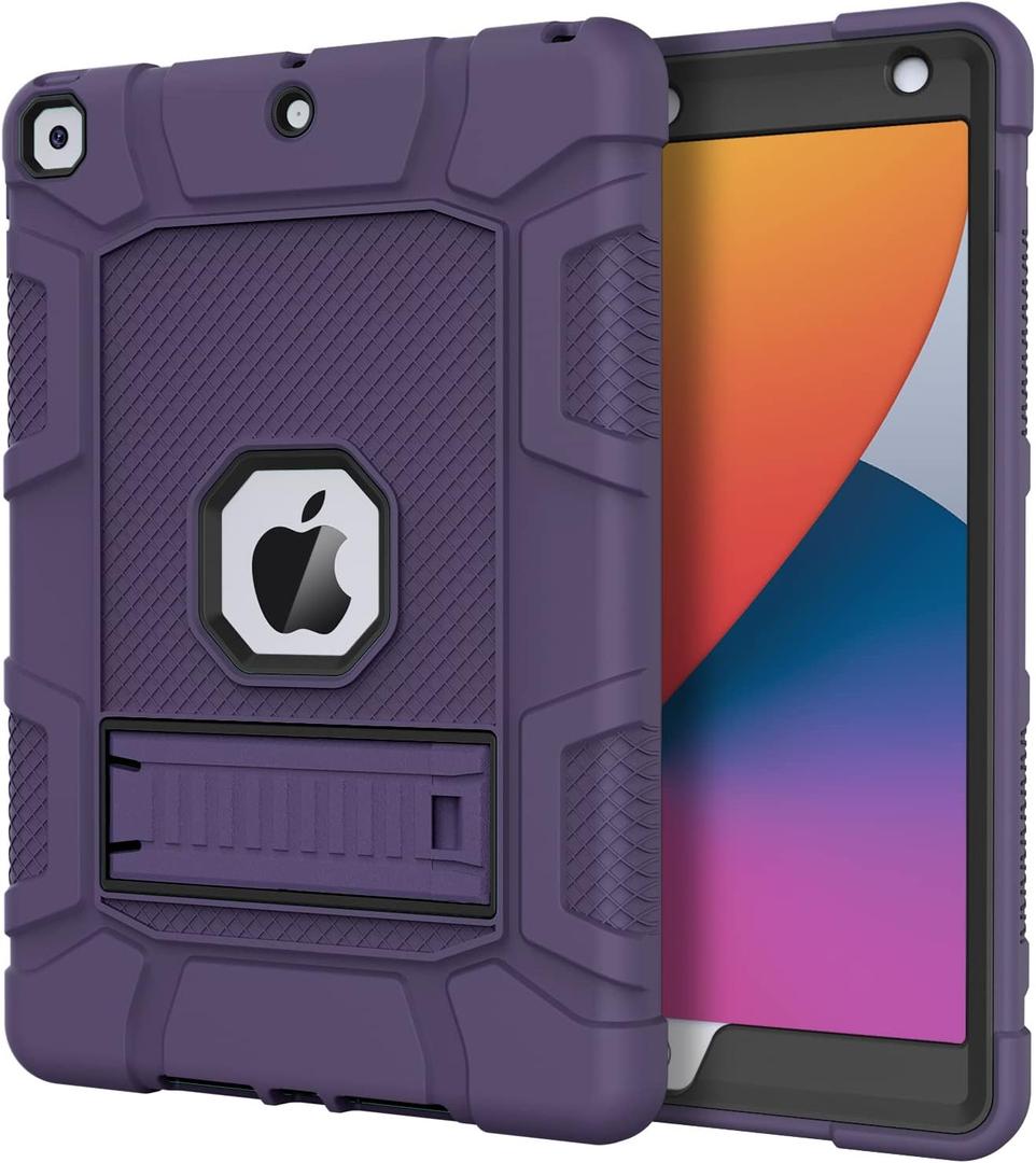 Case for iPad 9th Generation/iPad 8th Generation/iPad 7th Generation (10.2 Inch, 2021/2020/2019 Model), Slim Heavy Duty Shockproof Rugged Protective Case for iPad 10.2 inch (Deep Purple)