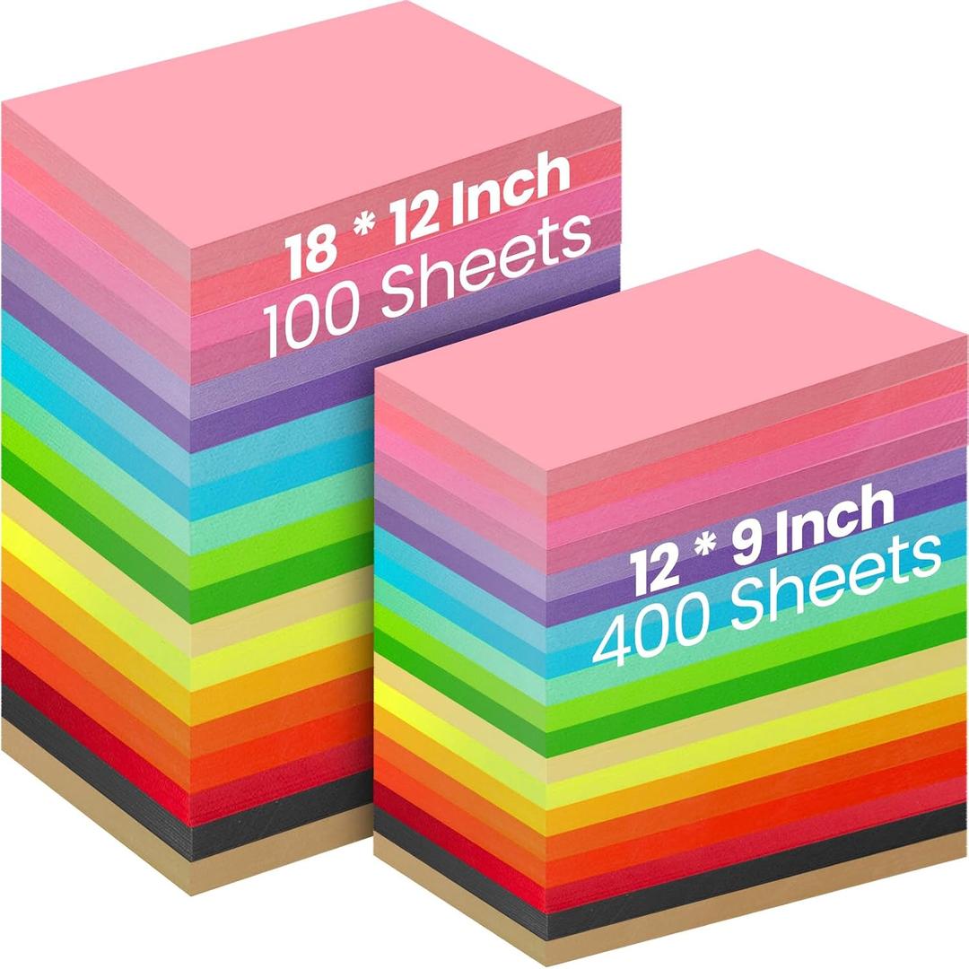 Yeaqee 1000 Sheets Colored Construction Paper Bulk 8.5 x 11'' and 12 x 18'' Construction Lightweight Art Office Colorful Craft Paper for Adults Arts and Crafts