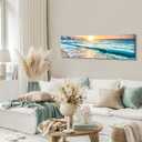 Sunrise Ocean Beach Canvas Wall Art Coastal Room Decor Nature Pictures for Wall Nautical Bathroom Living Room, Sea Waves Landscape Painting Tropical Seascape Poster Prints Artwork Decorations 14x48”