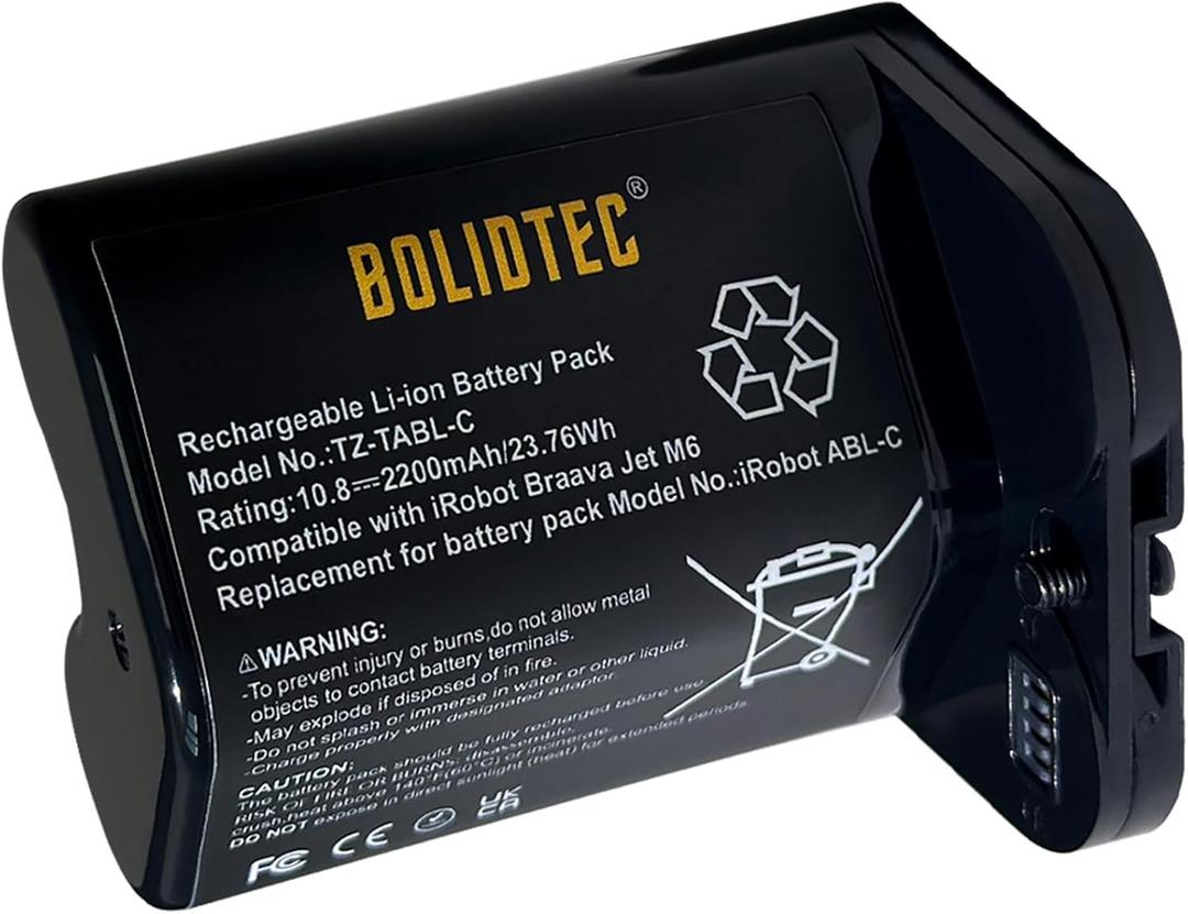 Batera de repuesto compatible con iRobot Braava Jet M6 Series M612880/M612680/M614480 ABL-C Series 3INR 19/65 Batera de iones de litio 10.8V 2200mAh