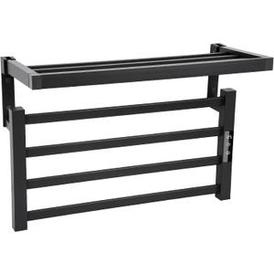 4 Bars Towel Warmer Rack with Top Shelf, Electric Wall Mounted Heated Towel Rack with Timer and Temperature Control, Towel Heater Hard Wired/Plug-in Hot Towel Rails for Bathroom, Grey