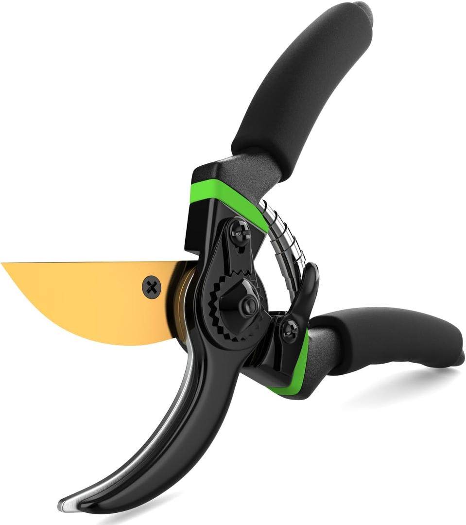 Ultra Sharp Japanese Steel Pruning Shears - Cuts 3X Easier, Weak Hand Arthritis Clippers, Rust-Resistant Titanium Coated Pruner, Effortlessly Cuts 3/4 Inch, 2.95 Inches X 1.42 Inches