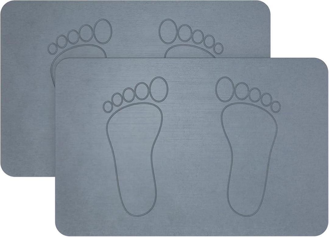 2 Pack Stone Bath Mats for Bathroom,24 x 16 inch Super Absorbent Bathroom Stone Mat,Diatomaceous Earth Shower Mat, Non-Slip, Quick Drying, Easy to Clean Hardstone Bathmat Grey Footprint Design