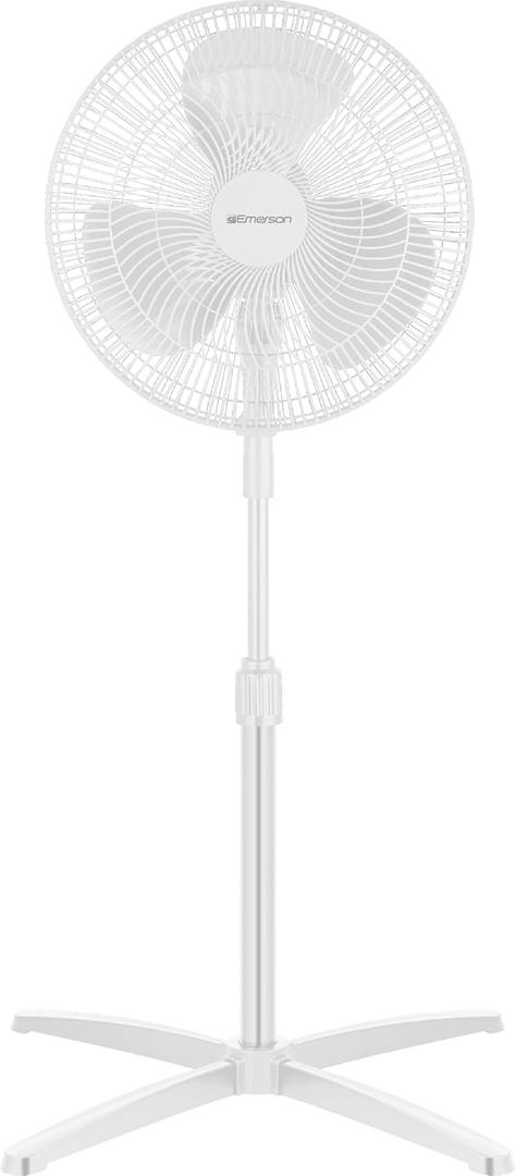 Emerson 16-inch Oscillating Pedestal Fan with Precision 3-Speed Wind Control and Adjustable Tilt and Height, White, FAO1605W
