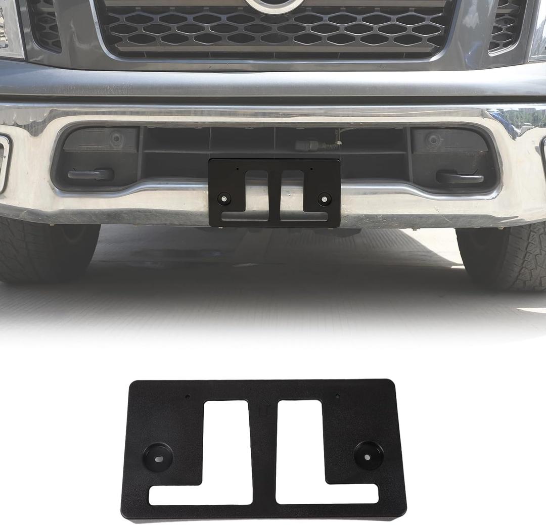 Front License Plate Mount Bracket Replacement Compatible with Nissan Titan 2016-2024, ABS Front Bumper License Plate Frames Holder, License Plate Trim Base Replacement Kit (Black)