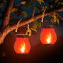 Hompavo Gen2 Solar Lanterns Outdoor Waterproof with Realistic Flickering Flame, Dual Charging (USB/Solar) & 2 Modes - Decorative Hanging/Table Lights for Patio Garden Porch Halloween Decor, 2/Red