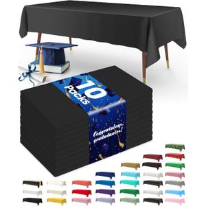 Pureegg Plastic Table Cloth Disposable 10 Pack, 54 x 108 Inch Table Cloths for Parties, Decorative Tablecloths for Rectangle Tables, Black Plastic Cover, Leakproof & Sturdy, Black (54" X 108" Rectangle)