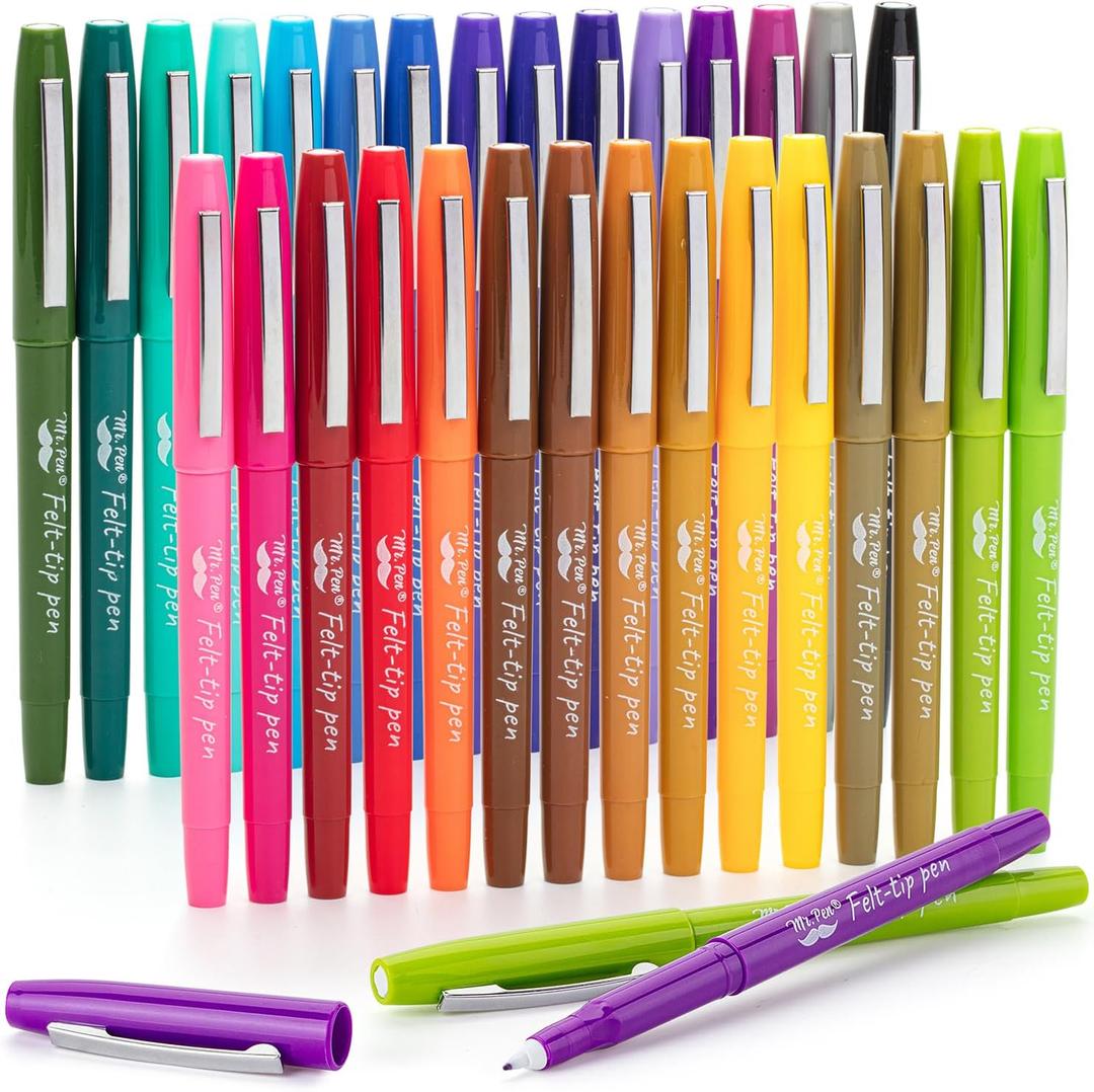 Mr. Pen- Felt Tip Pens, 30 Pack, 0.7 mm, Colorful Felt Tip Pens, Fast Dry, No Smear, Planner Markers for Underlining, Writing, Drawing, Journaling Supplies (Assorted Colors)