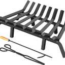 Jusgym Fireplace Grate 24 Inch with 8 Support Legs, Solid Steel Heavy Duty Fireplace Log Holder with Fire Log Tongs & Fire Poker, Fireplace Log Grate for Indoor Fireplace and Outdoor In-ground Firepit
