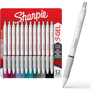 Sharpie S-Gel Pens, Fashion Barrel Gel Pens, Pearl White Body, Medium (0.7mm) Point, Bold Ink Colors, 12 Count