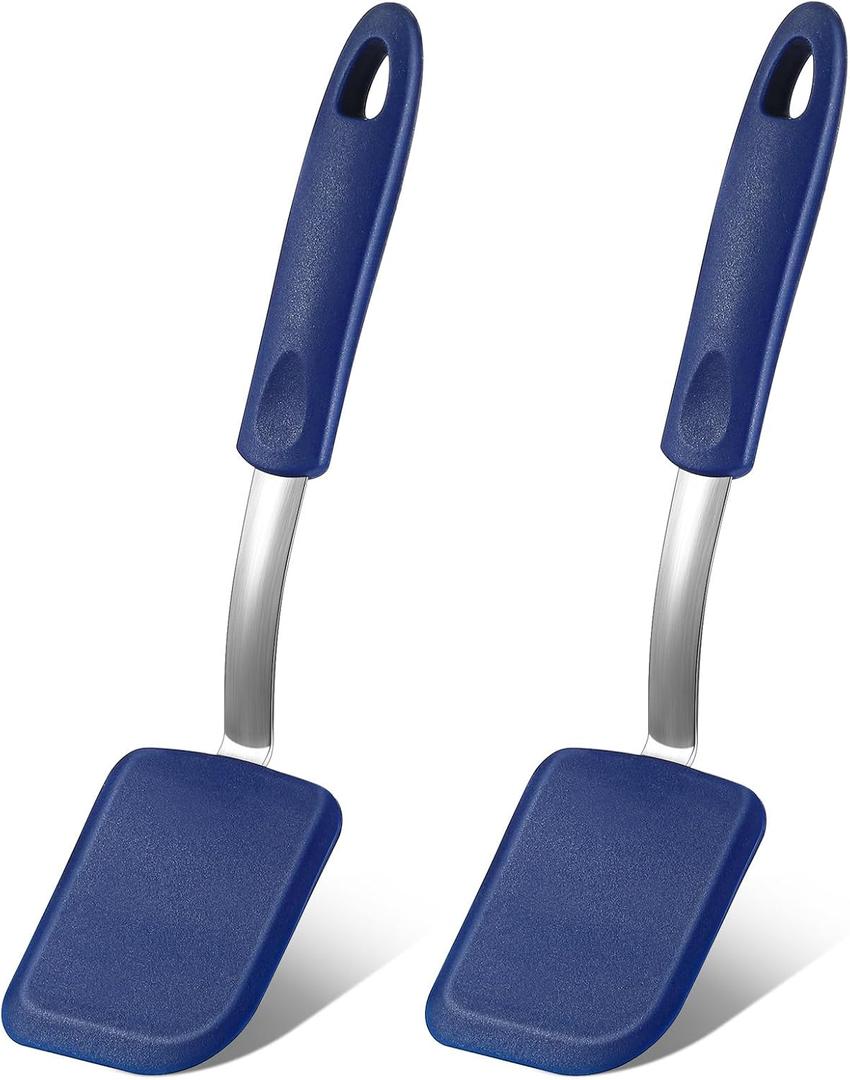 Silicone Cookie Spatula Turner 2 Pack Mini Brownie Spatula Flexible Kitchen Small Silicone Turner for Nonstick Cookware Heat Resistant No Scratch Flipper for Egg Pancake (Blue)