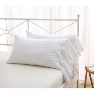 2-Pack Bright White Pillow Cases Shams Covers with Long Ruffles Shabby Chic Egypt Cotton Queen Size 20" x 30"Soft Soft