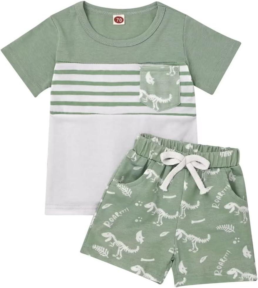 Toddler Baby Boy Clothes Boys Summer Outfits Short Sleeve Dinosaur T-Shirt & Shorts Set 2Pcs (Green)