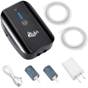 AQQA Aquarium Air Pump Battery Rechargeable Fish Air Pumps Portable Bubbles Oxygen Pump Aquarium Aerator Fresh & Saltwater Aquariums Air Pumps with Air Stone, Tubes, USB Cable (5W for 1-160Gal Tank)