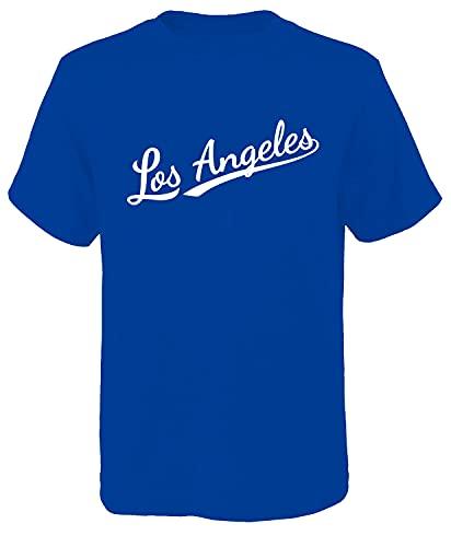 Mens Los Angeles Classic Baseball Crew Neck Tee T-Shirt (Men, M, Los Angeles Blue)