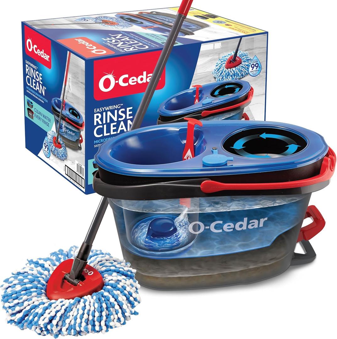 O-Cedar RinseClean Spin Mop & Bucket System | Clean with Clean Water | Removes 99% of Bacteria, Rinseclean Spin Mop & Bucket