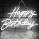 Happy Birthday Neon Sign for Wall Decor, Dimmable LED Birthday Neon Light for Wall Decor Light Up Happy Birthday Led Signs for Backdrop Birthday Any Ages Bday Celebration Decoration, White