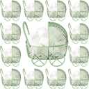 Threehoney 12 Pcs Baby Shower Mini Carriage Decoration Greenery Color Metal Wired Fillable Candy Stroller Baby Shower Table Centerpiece for Guest Gender Reveal Wedding Party Favor Gift