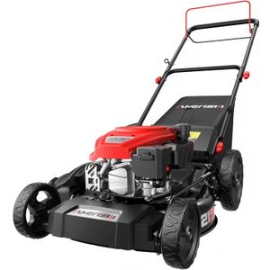 21" Gas Push Lawn Mower, Rugged Steel Deck, 3-in-1 Versatile Mower, 144cc OHV Engine, 6-Level Height Adjustment, Large Grass Collector, Easy Maneuverability for Home & Garden (Black&red)
