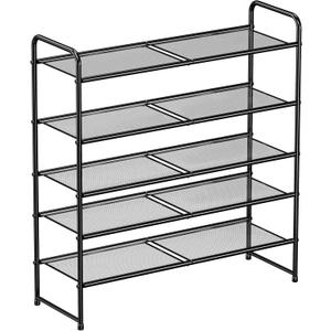 SUFAUY Shoe Rack, 5-Tier 33" Wide Shoe Storage Rack for 24-30 Pairs of Shoes, Mesh Shoe Organizer for Entryway Closet, Steel Frame, Industrial, Black