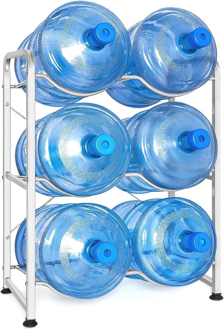5 Gallon Water Jug Holder,3 Tier Water Jug Holder,Heavy Duty 5 Gallon Water Jug Stand,Silver 5 Gallon Water Bottle Holder,5 Gallon Detachable Water Jug Rack, for garages, kitchens, and offices