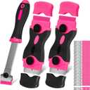 Razor Blade Scraper Tool, 3Pcs Pink Razor Scrapers with 15pcs Metal and 30pcs Plastic Blades, Scraper Tool for Cleaning Paint, Decals, Adhesive, Caulk, Stickers, Glass, Labels, Window, Stovetop (Upgrade Scraper-3pack+45pcs)