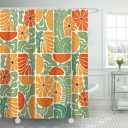 Boho Abstract Colorful Floral Shower Curtain, Vintage Retro Patchwork Orange Green Flower Botanical Geometric Aesthetic Groovy Bathroom Decor Shower Curtain Set with 12 Hooks, 70X70IN