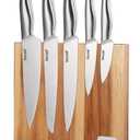 Hecef 6 Piece Kitchen Knife Block Set,All Metal Construction Hollow Handle Tapper Ground Knives Double Sided Magnet Wood Stand