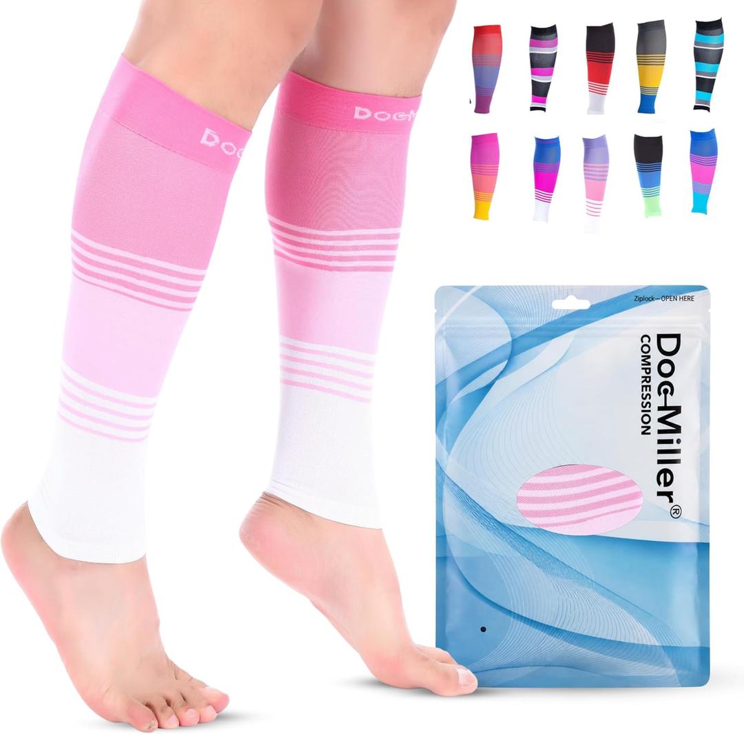 Doc Miller Calf Compression Sleeve for Men & Women 2030 mmHg Graduated Compression, Footless Compression Socks Alternative for Running, Shin Splints, Swelling, Varicose Veins Calf Support, 1 Pair, S